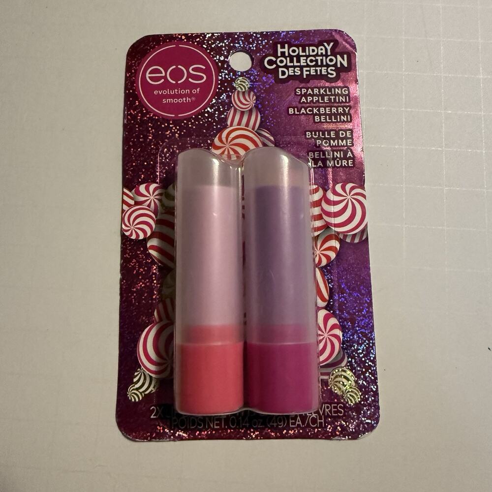 EOS Holiday Collection Lip Balm Set Sparkling Apple & Blackberry Bellini NEW